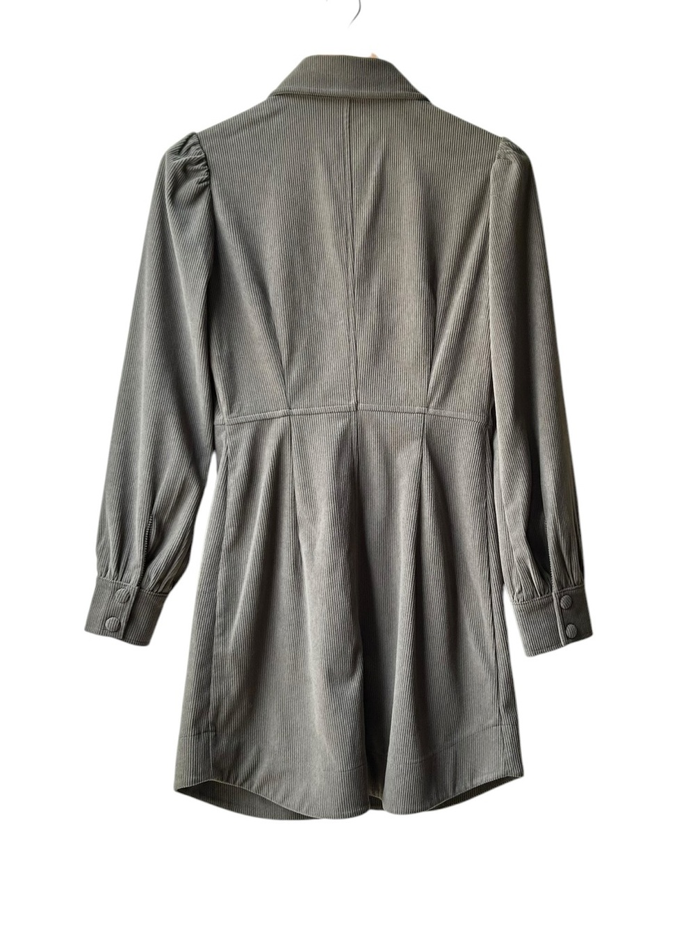 Avec Les Filles Olive Green Mini Dress Button Front Collared Puff Sleeve Sz XS - Picture 7 of 13